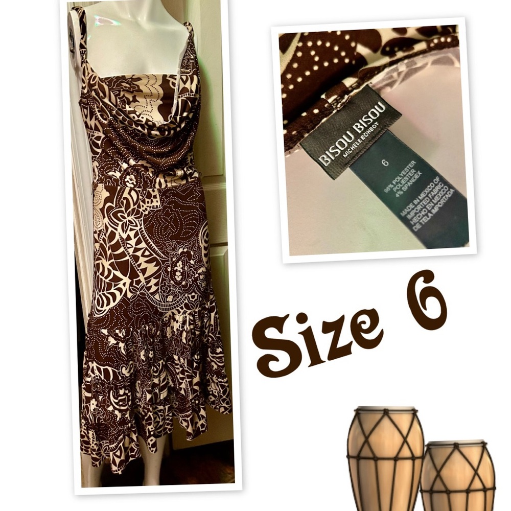 Bisou Bisou Brown and White Sleeveless Sundress